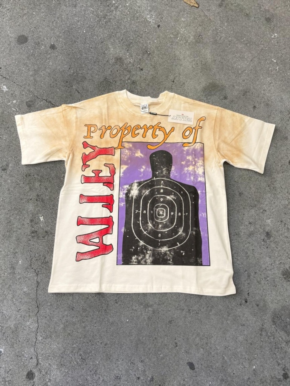 Graphic 'Property of Valley' Short Sleeve Tee in Cream and Purple